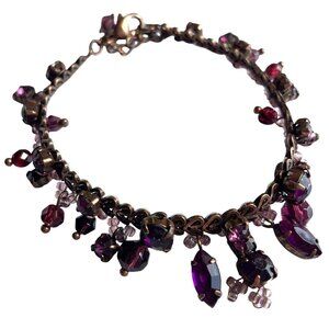 Vintage Style Purple Crystal Beads Bracelet Antique Gold Tone Chain Bollywood